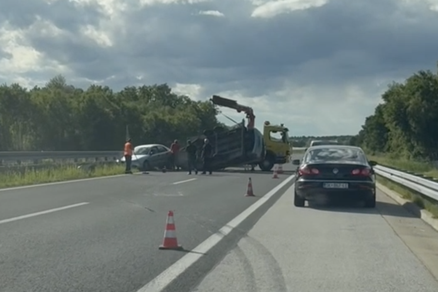 Overturned vehicle on the highway