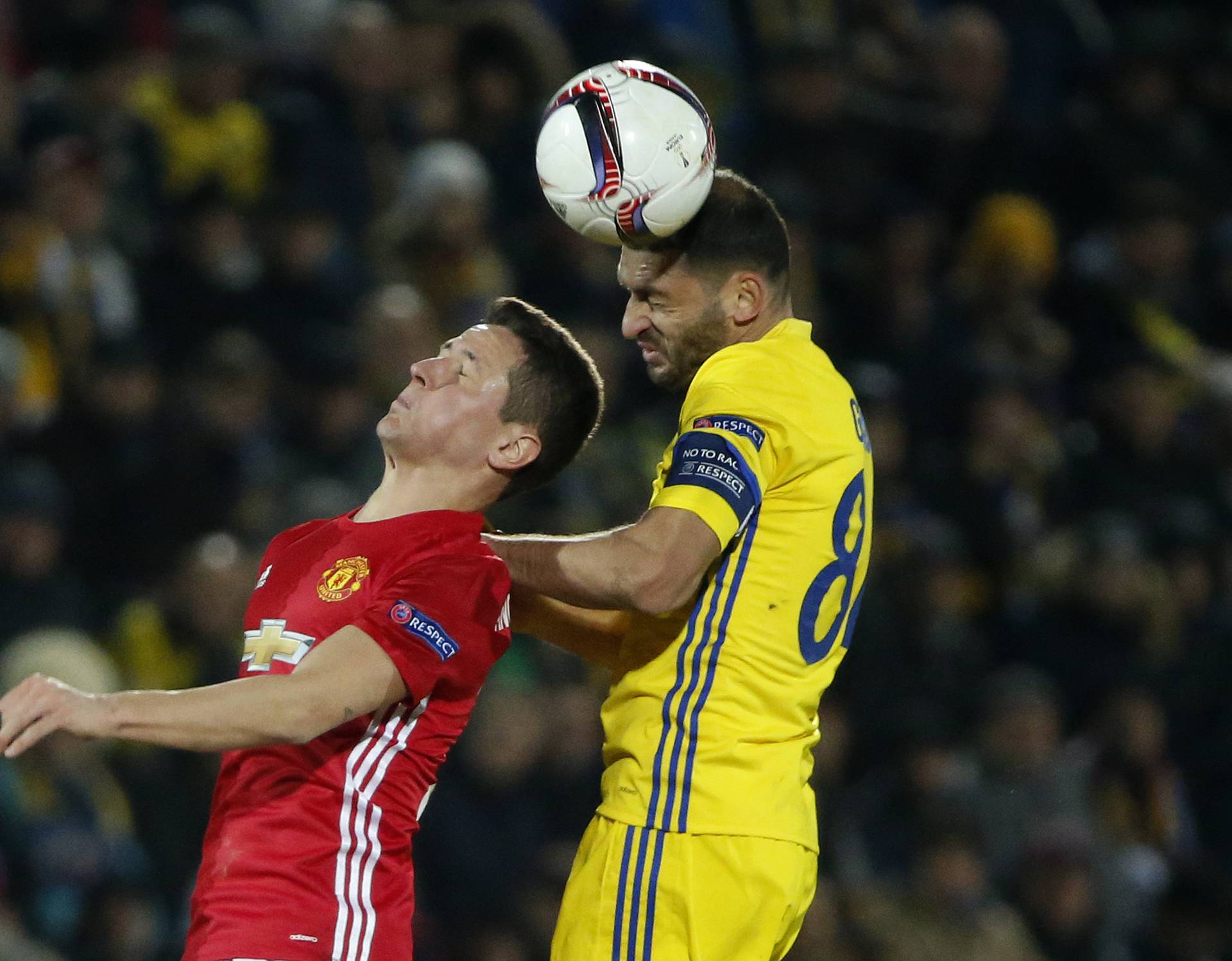 FC Rostov's Aleksandru Gatcan in action with Manchester United's Ander Herrera