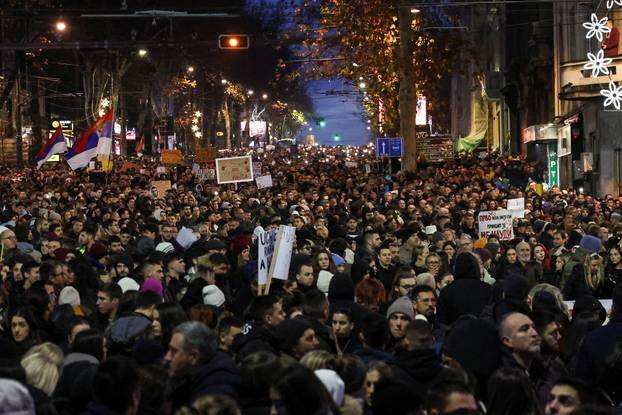 Anti-government protest following the Novi Sad railway station disaster, in Belgrade