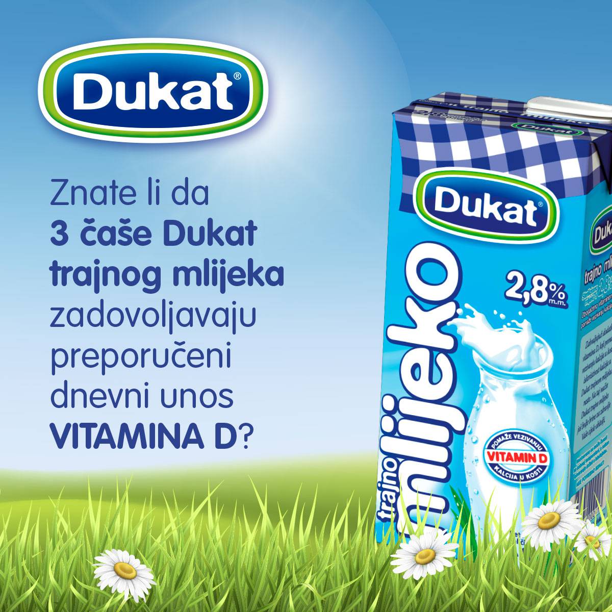 Tri čaše Dukat mlijeka – dovoljno vitamina D za cijeli dan