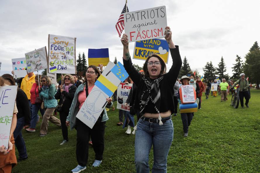 Protests in Anchorage, Alaska after Trump-Putin meeting.