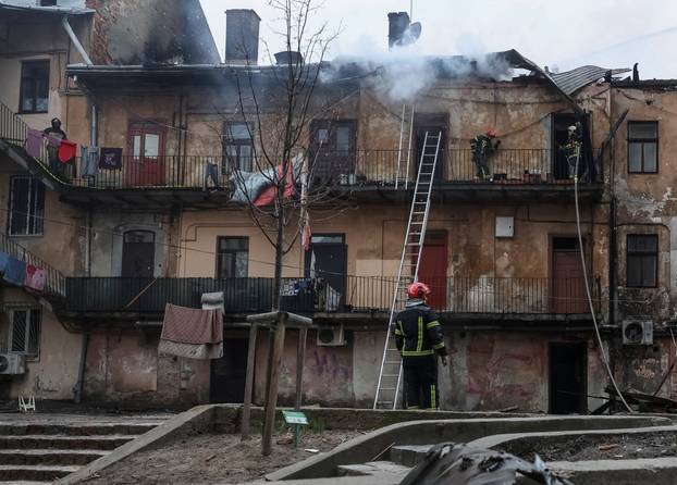 Aftermath of a Russian drone strike in Lviv