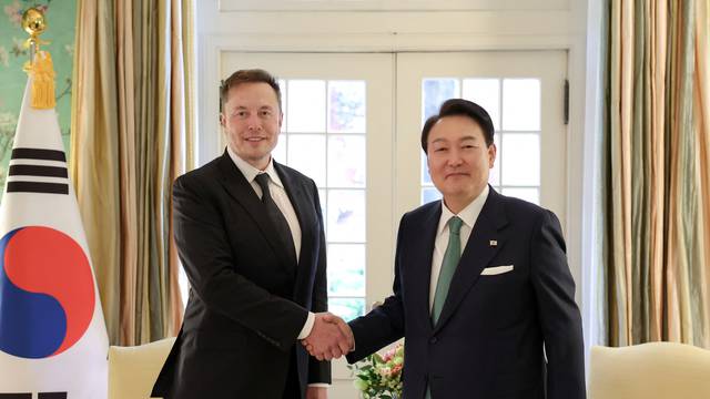 South Korea's President Yoon Suk Yeol meets with Elon Musk, CEO of SpaceX, Tesla and Twitter, in Washington