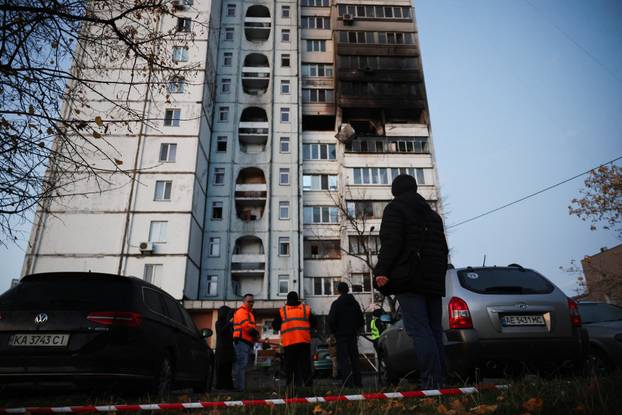 Aftermath of an overnight Russian drone and missile strike in Kyiv
