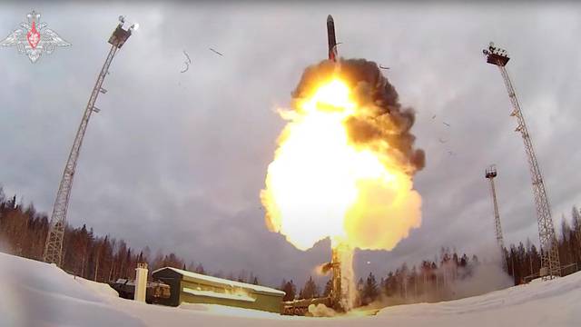 A Russian Yars intercontinental ballistic missile is launched during the exercises