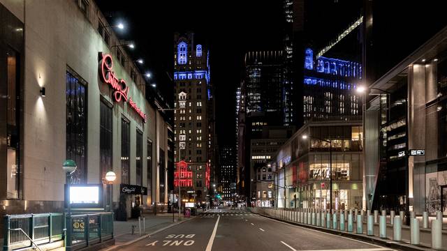 An empty street is seen near Wall street during the outbreak of the coronavirus disease (COVID-19) in Brooklyn