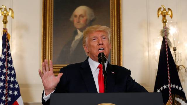 Trump delivers a statement on the deadly protests in Charlottesville, at the White House in Washington