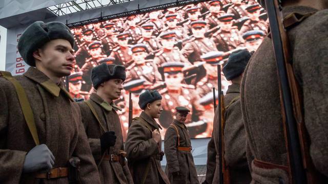 Moscow, Russia. 5th of November, 2022  Performers march at an open-air museum dedicated to the history of the defense of Moscow in Red Square. The exposition marks the 81st anniversary of the 7 November 1941 parade held during the WWII Battle of Moscow