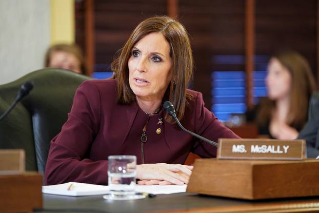 U.S. Senator McSally speaks during Senate Armed Services Subcommittee hearing on preventing sexual assault on Capitol Hill in Washington
