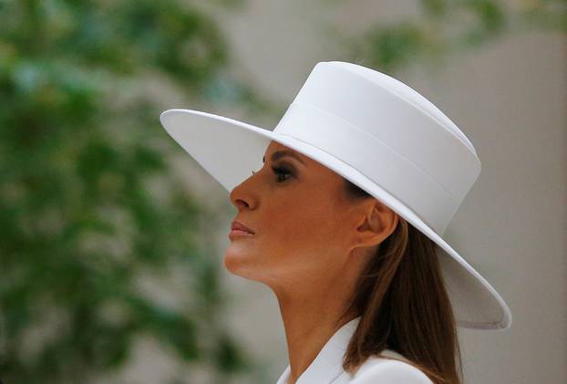 United States first lady Melania Trump visits the National Gallery of Art with her French counterpart Brigitte Macron in Washington