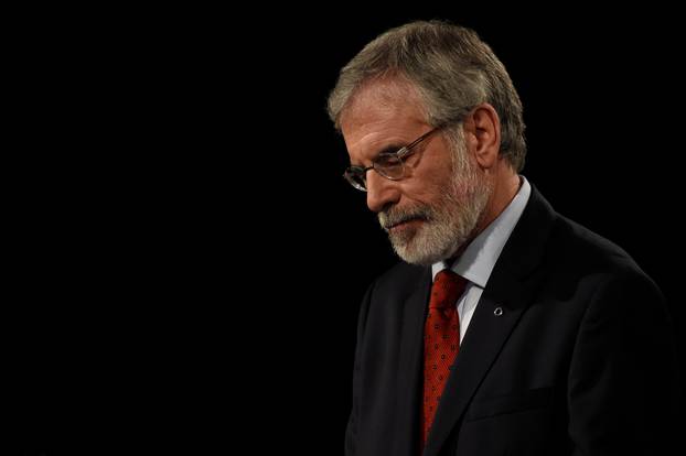 Sinn Fein President Gerry Adams delivers a speech at his party