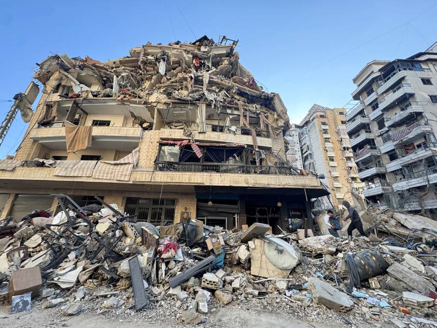 A damaged building after an Israeli strike, following renewed hostilities between Hezbollah and Israel amid the U.S.-Israeli conflict with Iran