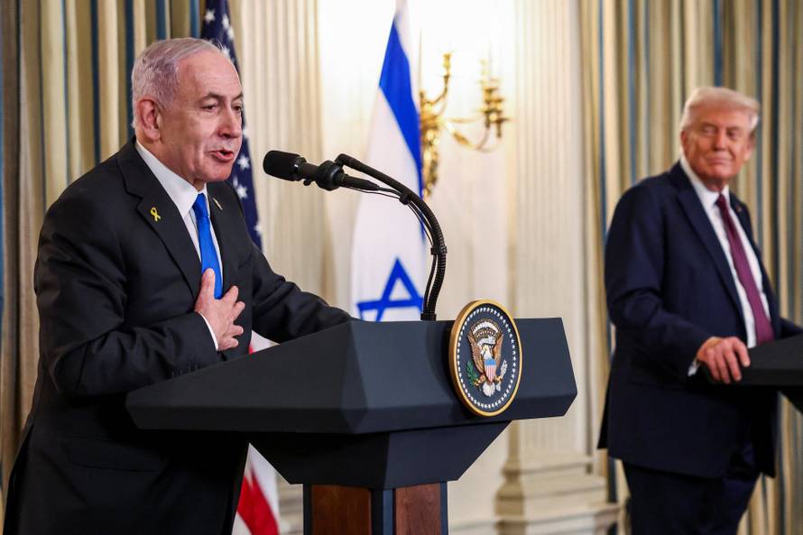 U.S. President Trump meets Israeli PM Netanyahu at the White House in Washington