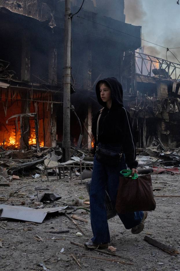 Aftermath of an overnight Russian missile and drone strike, in Kyiv