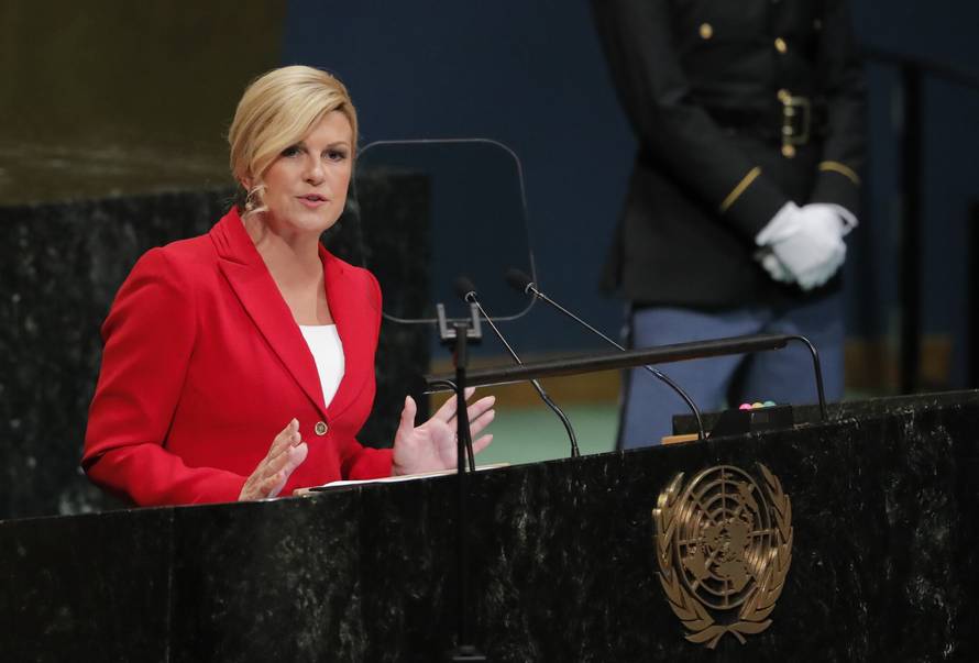 Croatia's President Kolinda Grabar-Kitarovic addresses the United Nations General Assembly in New York