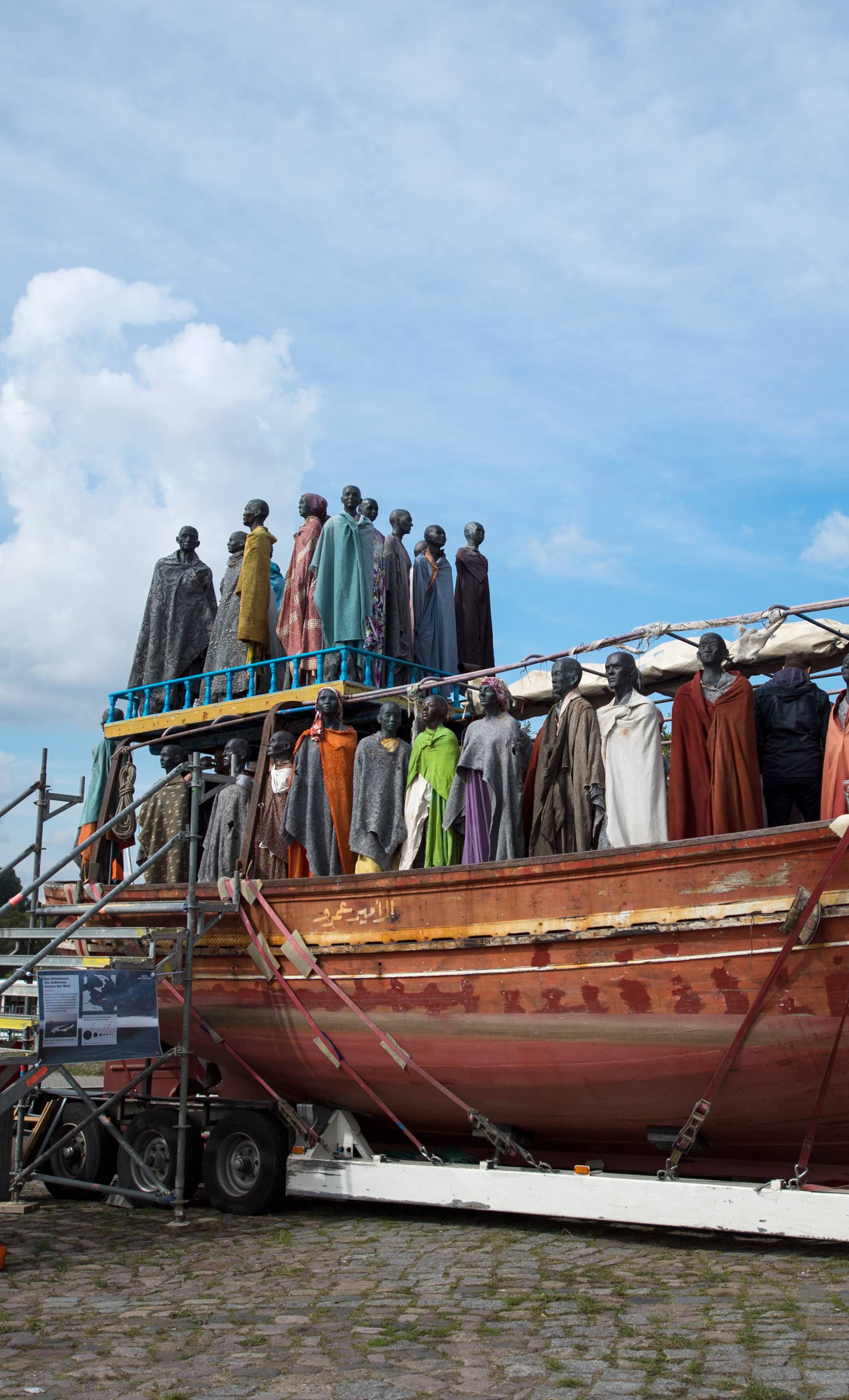 Refugee boat at the river Elbe in Dresden