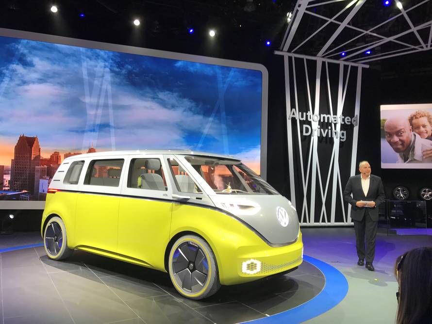 Volkswagen presents a new concept for an electric minibus "I.D.Buzz" at the North American International Auto Show in Detroit