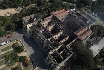 An aerial view of the National Museum of Brazil after a fire burnt it in Rio de Janeiro