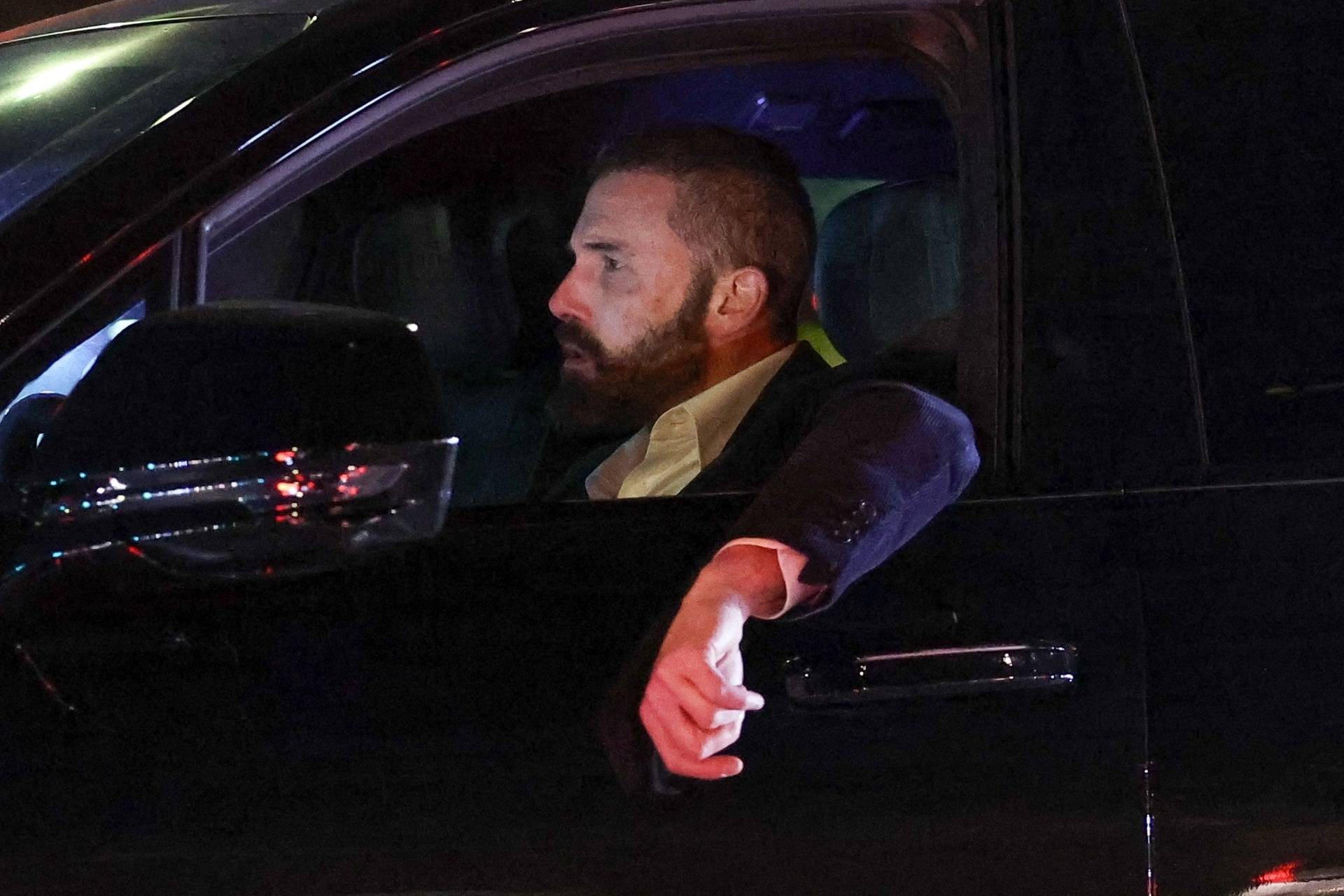 *EXCLUSIVE* Ben Affleck looks shocked while driving home from his office to see the huge fire burning across the street from where he lives in LA!