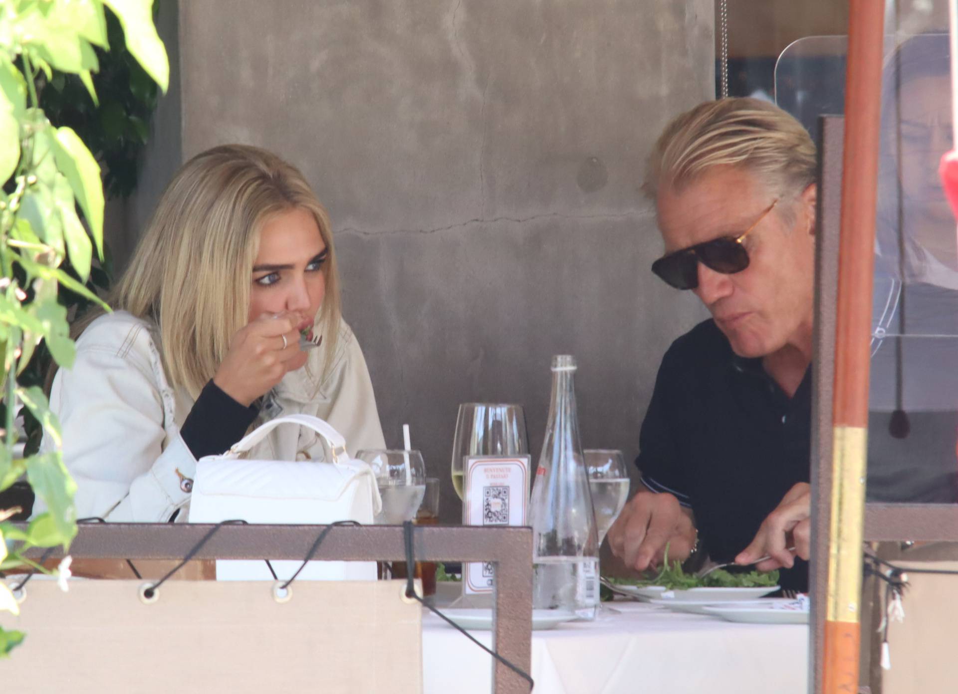 Dolph Lundgren 62 and his 38 years younger fiance Emma Krokdal lunch together at Il Pastio