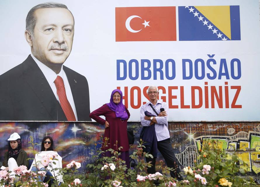 Supporters of Turkish President Erdogan gather before a pre-election rally in Sarajevo