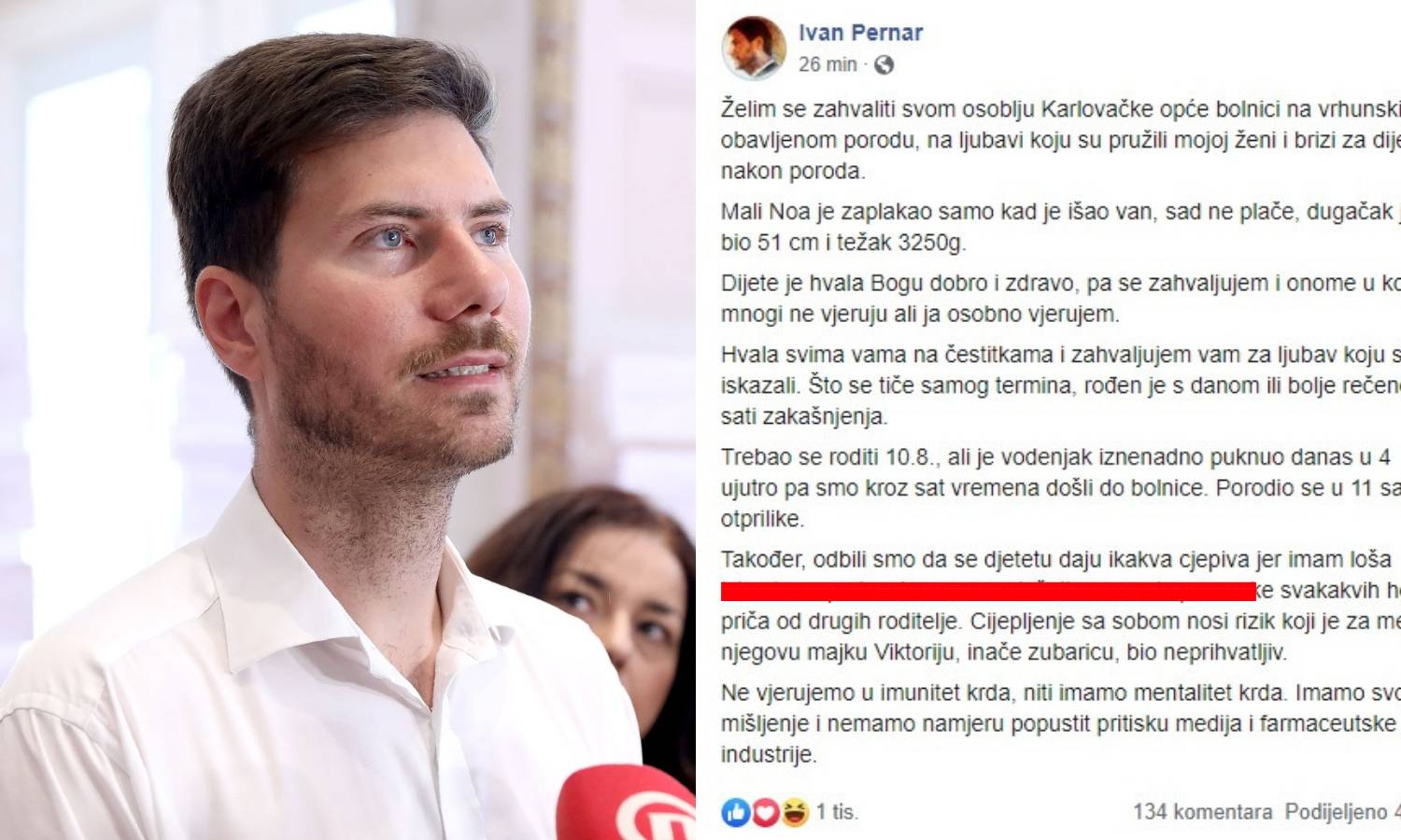 Pernar je dobio sina i odbija ga cijepiti: Odbili smo i vitamin K