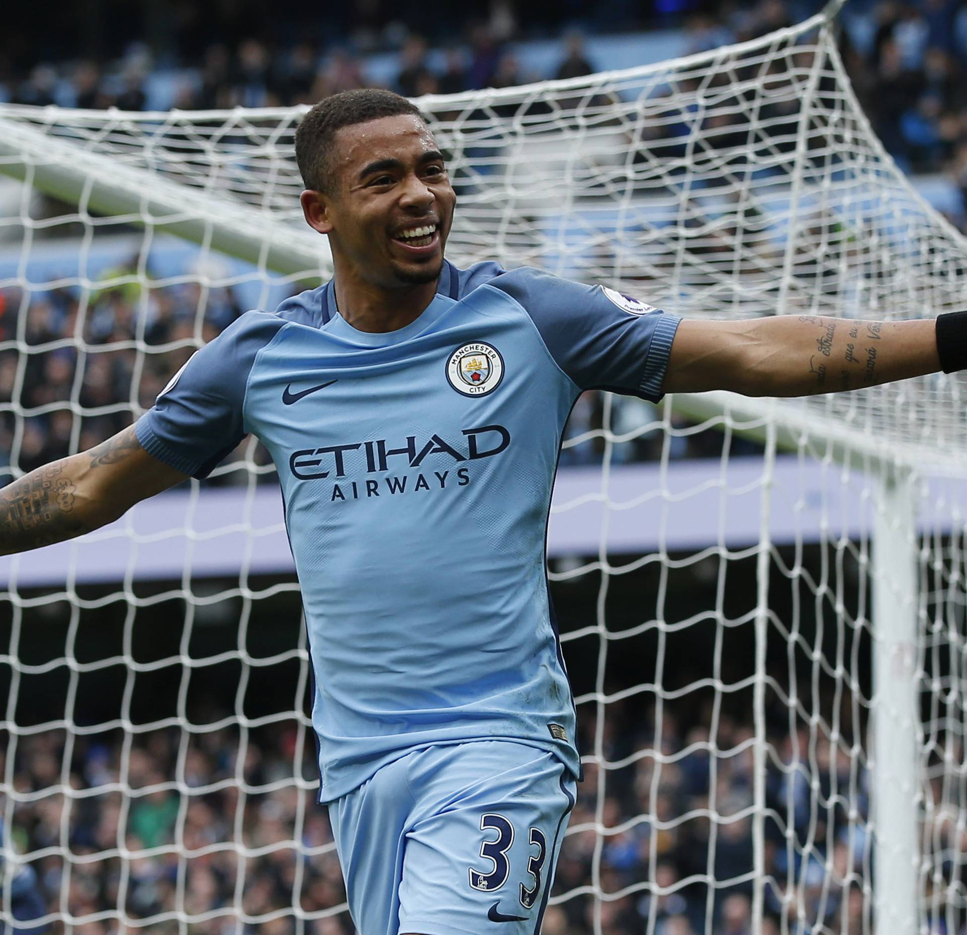 Manchester City's Gabriel Jesus celebrates scoring their first goal