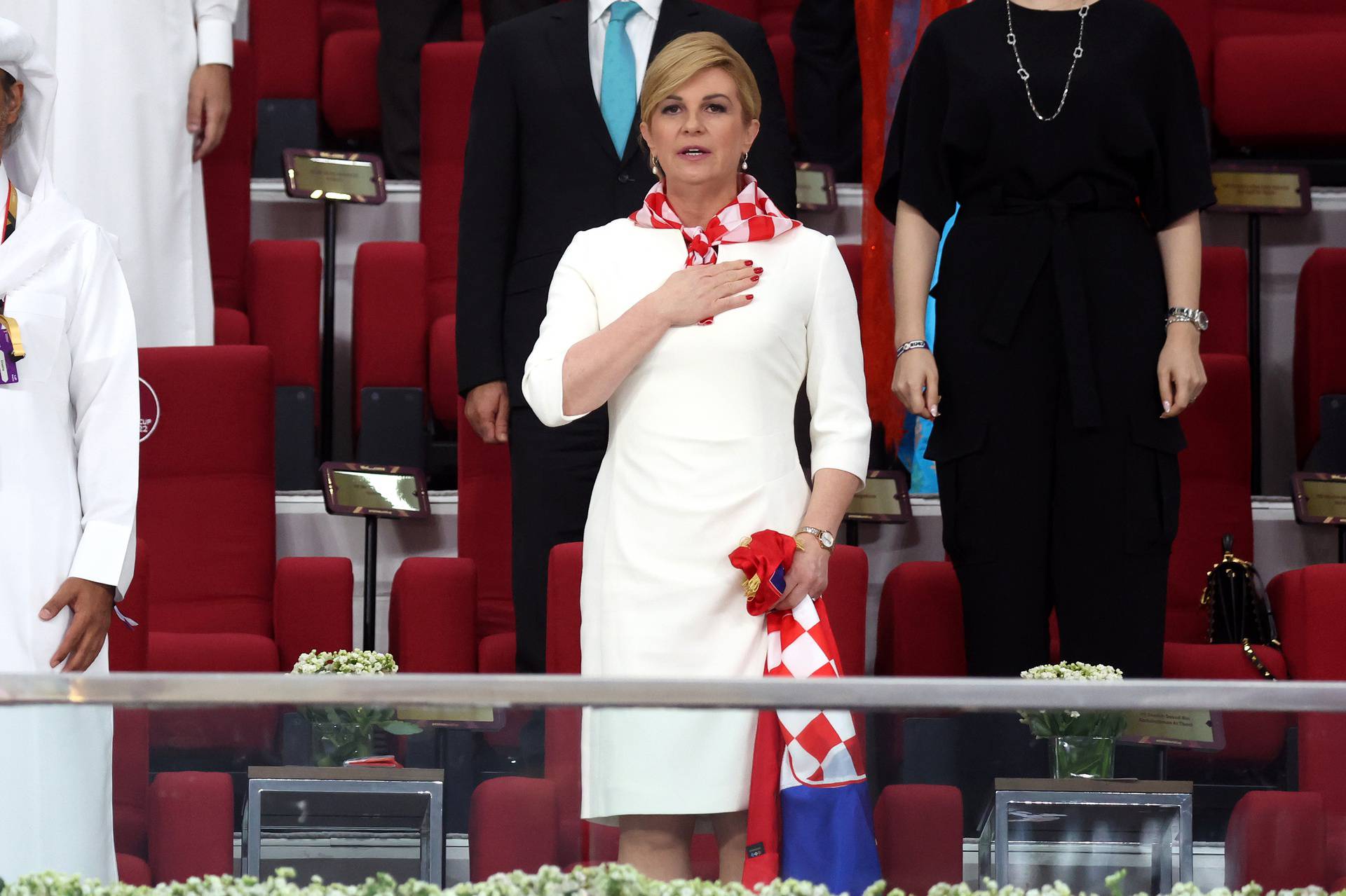 KATAR 2022 - Kolinda Grabar Kitarović na stadionu prati utakmicu Hrvatske i Maroka