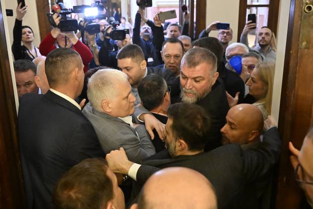 Beograd: Tučnjava u parlamentu, predstavnici opozicije pokušali spriječiti održavanja kolegija