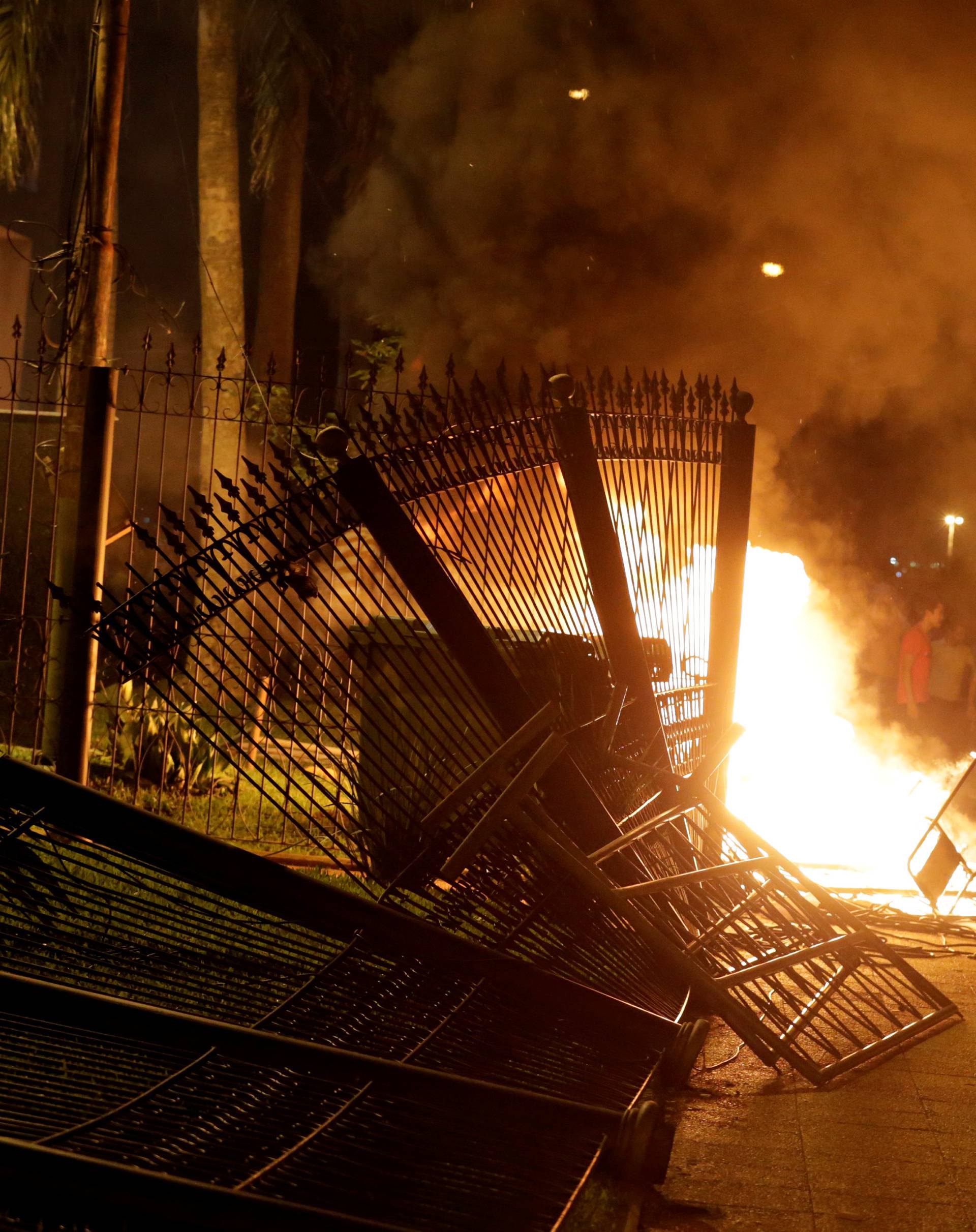 Protestors set fire to the Congress building during a demonstration against a possible change in the law to allow for presidential re-election in Asuncion