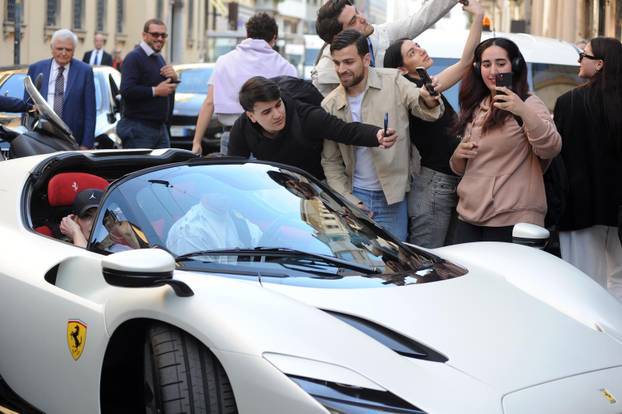 Milan, Zlatan Ibrahimovic with his wife Helena and their white Ferrari