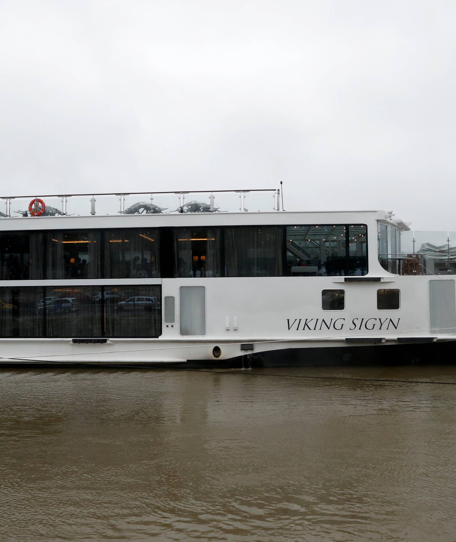 General view shows the tourist vessel Viking Sigyn which was involved in a ship accident that killed several people on the Danube river in Budapest