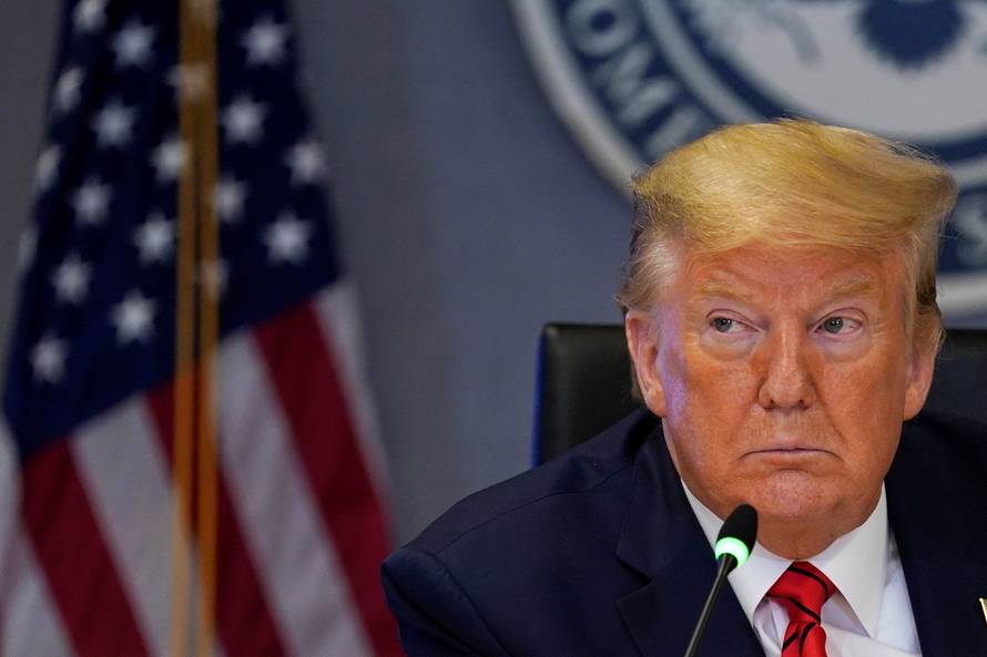 U.S. President Donald Trump attends a meeting at the Federal Emergency Management Agency headquarters, in Washington