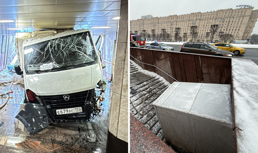 FOTO Majstore, tko di je dao vozačku? Kombijem je uletio u pothodnik u Moskvi i sve razbio