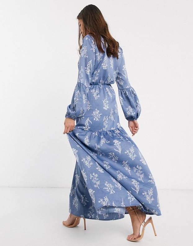 Y.A.S maxi dress with balloon sleeves in blue floral Asos