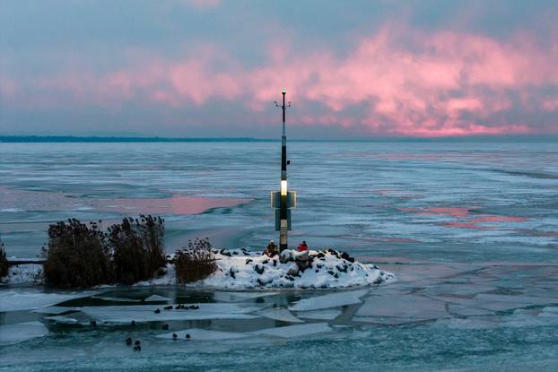 Frozen Lake Balaton near Szantod