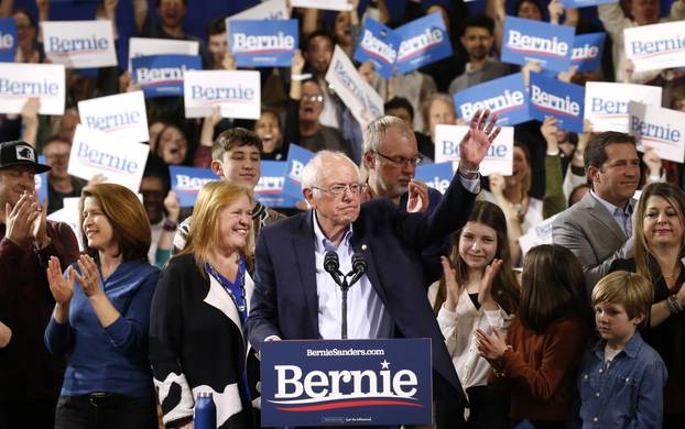 Democratic U.S. presidential candidate Senator Bernie Sanders speaks at his Super Tuesday night rally in Essex Junction, Vermont, U.S.