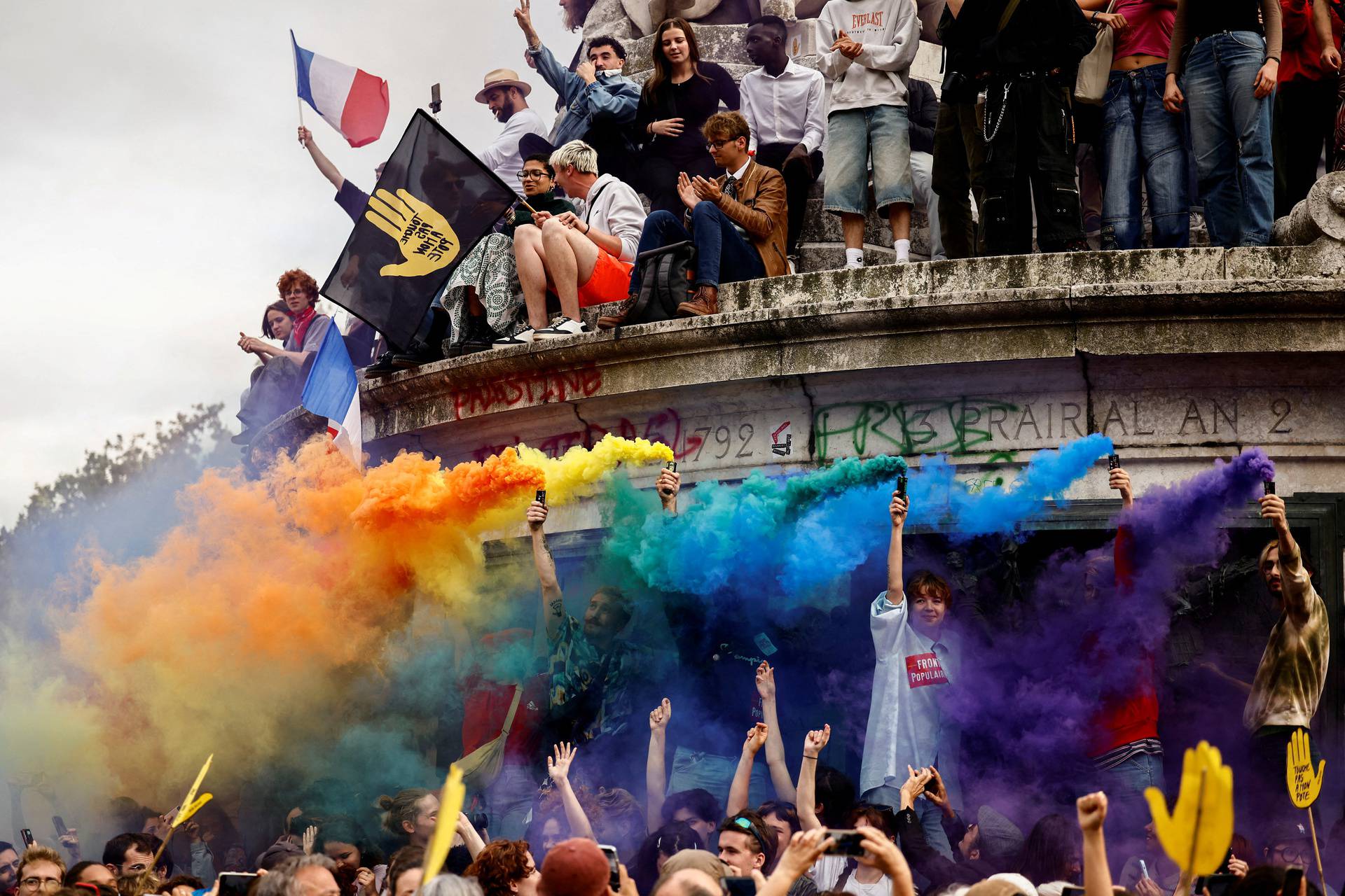 People protest against the French far-right Rassemblement National party, in Paris