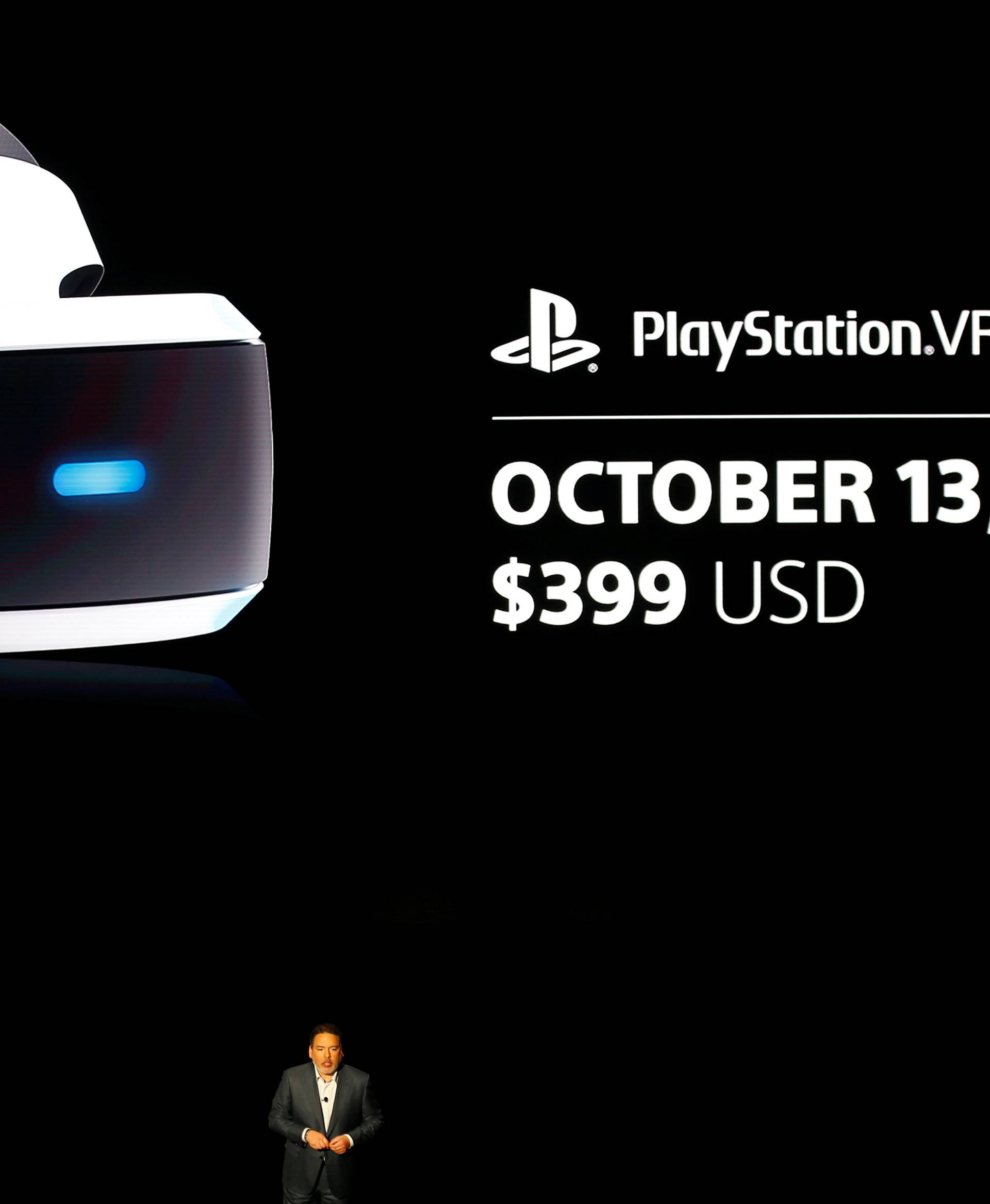 Sony Interactive Entertainment Chairman Shawn Layden introduces the price and sale date of PlayStation 4 VR during a presentation at E3 2016 in Los Angeles