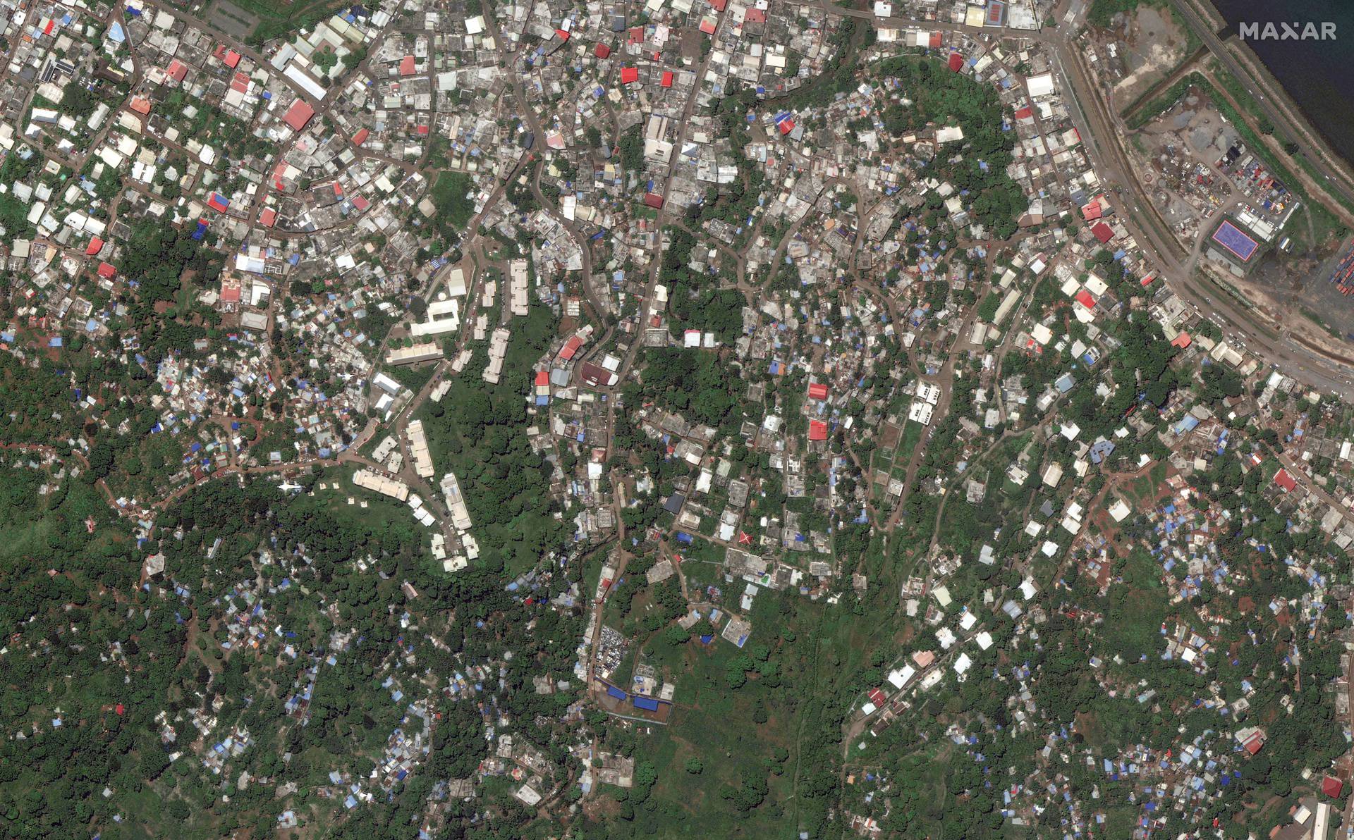 A satellite image shows Mamoudzou before Cyclone Chido in Mayotte