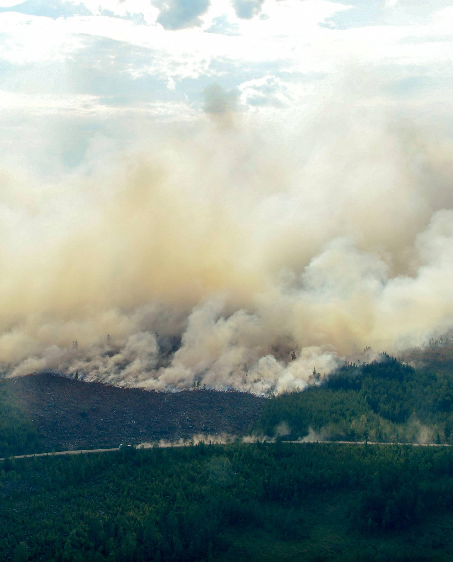 An aerial view of the wildfire outside Ljusdal