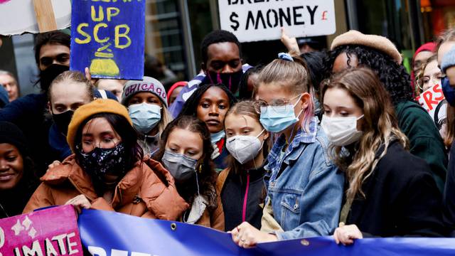 Climate activist Greta Thunberg attends a protest ahead of the UN Climate Conference, in London