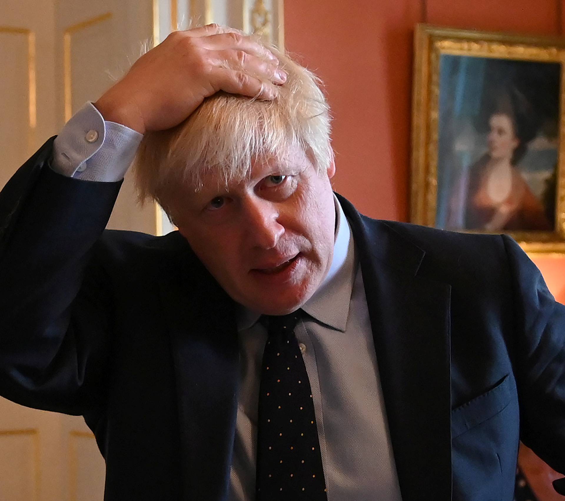 Britain's Prime Minister Boris Johnson meets with NHS workers inside 10 Downing Street in London