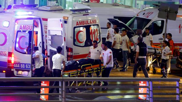 Ambulances arrive at Turkey's largest airport, Istanbul Ataturk