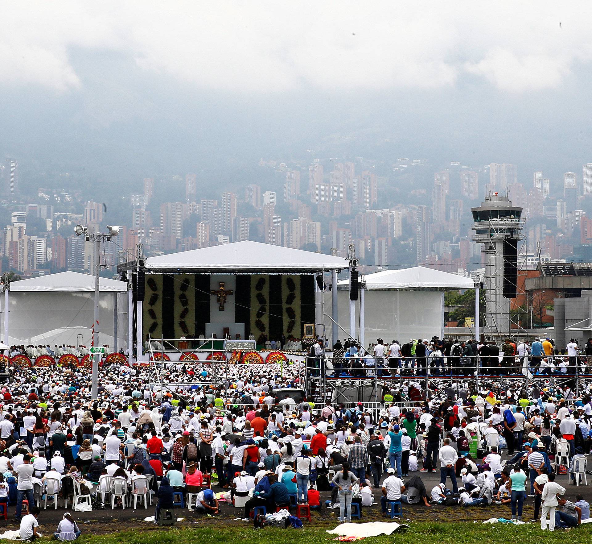 Pope Francis leads a holy mass at Enrique Olaya Herrera airport in Medellin