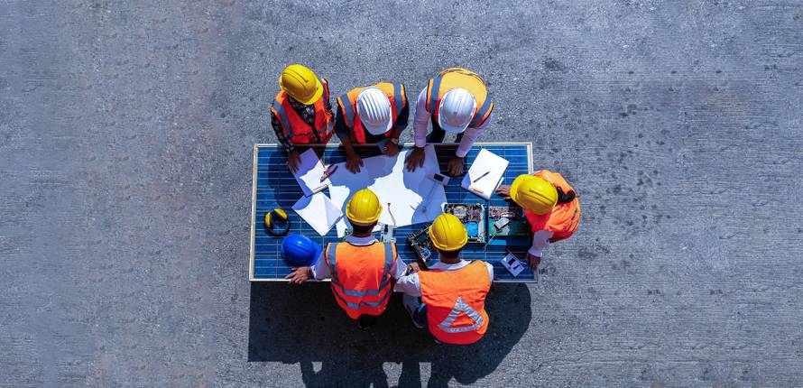 Top,View,Of,Team,Of,Architectural,Engineer,Working,,Meeting,,Planning