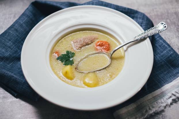 Soup with potato and pork meat