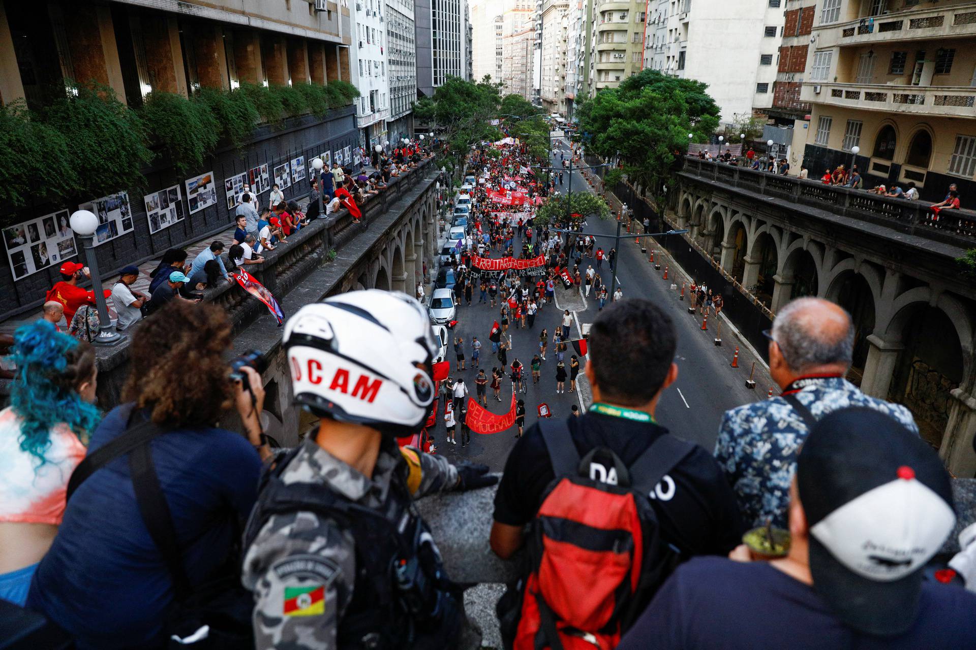 Pro-democracy demonstrators march in Porto Alegre