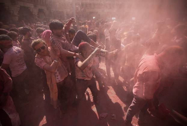 "Lathmar Holi" celebrations in Nandgaon village
