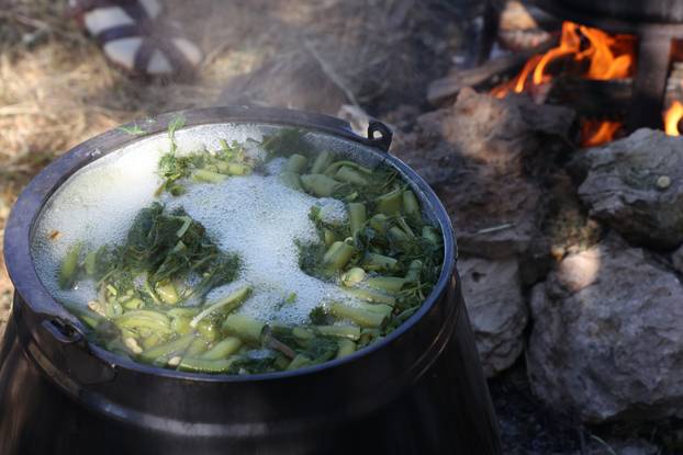Vodice:Tradicionalni prvosvibanjski piknik u Rakitnici,spremanje divljeg zelja i pulente.